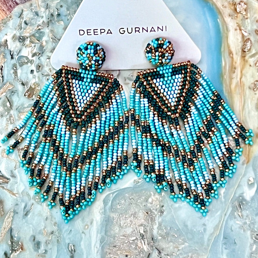 πΊπHPππΊ NWT Anthropologie Deepa Beaded Fringe Chandeliers - Picture 8 of 16